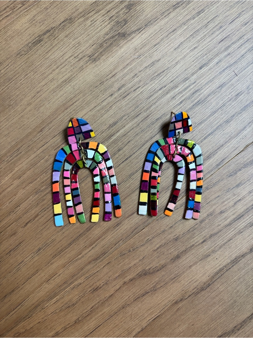 Multicolor Mosaic Arch Drop Earrings - Women Jewelry